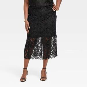 NWT Women's Lace Midi A-Line Skirt - A New Day™ Black XL, High Rise
